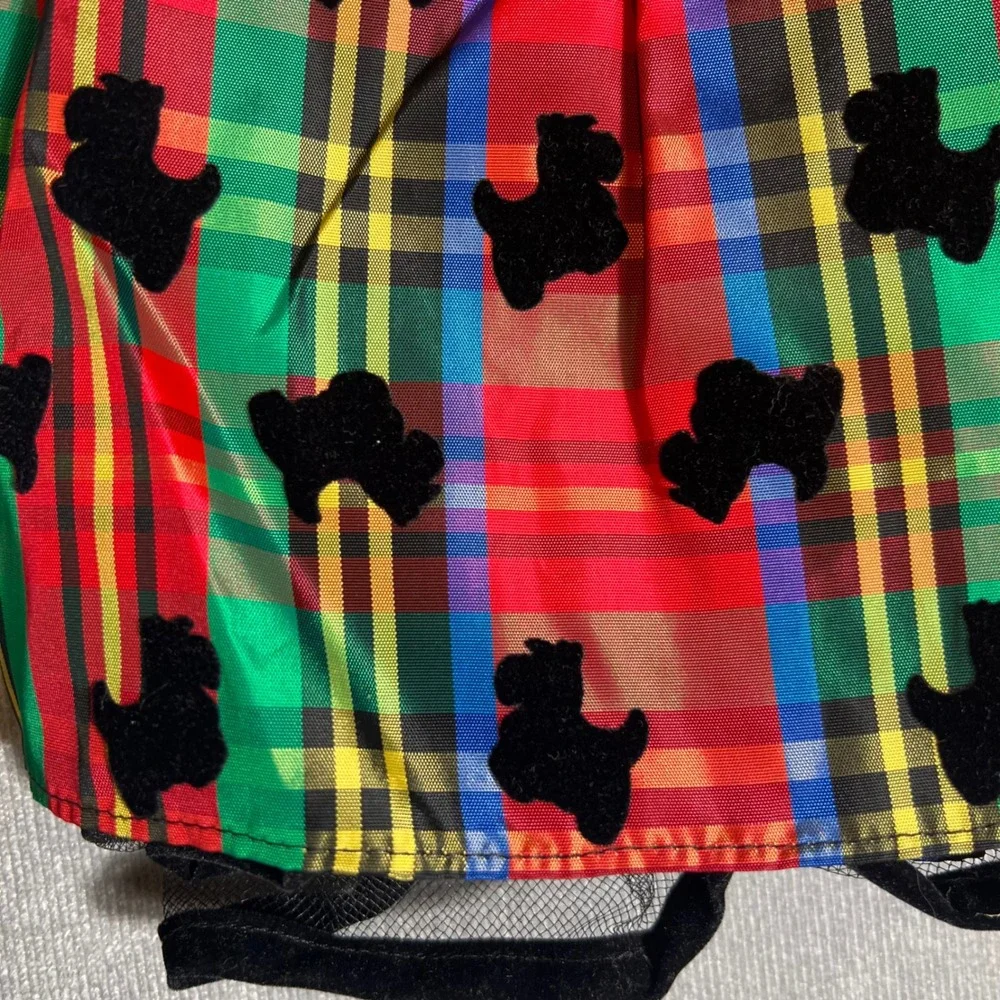 Bonnie Jean Girls Vintage Black Velvet Plaid Scottie Dog Holiday Dress 6 USA 90s